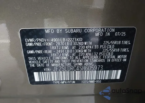 2025 Subaru Forester Limited из США, поврежденный, VIN JF2SLDRC4SH605973